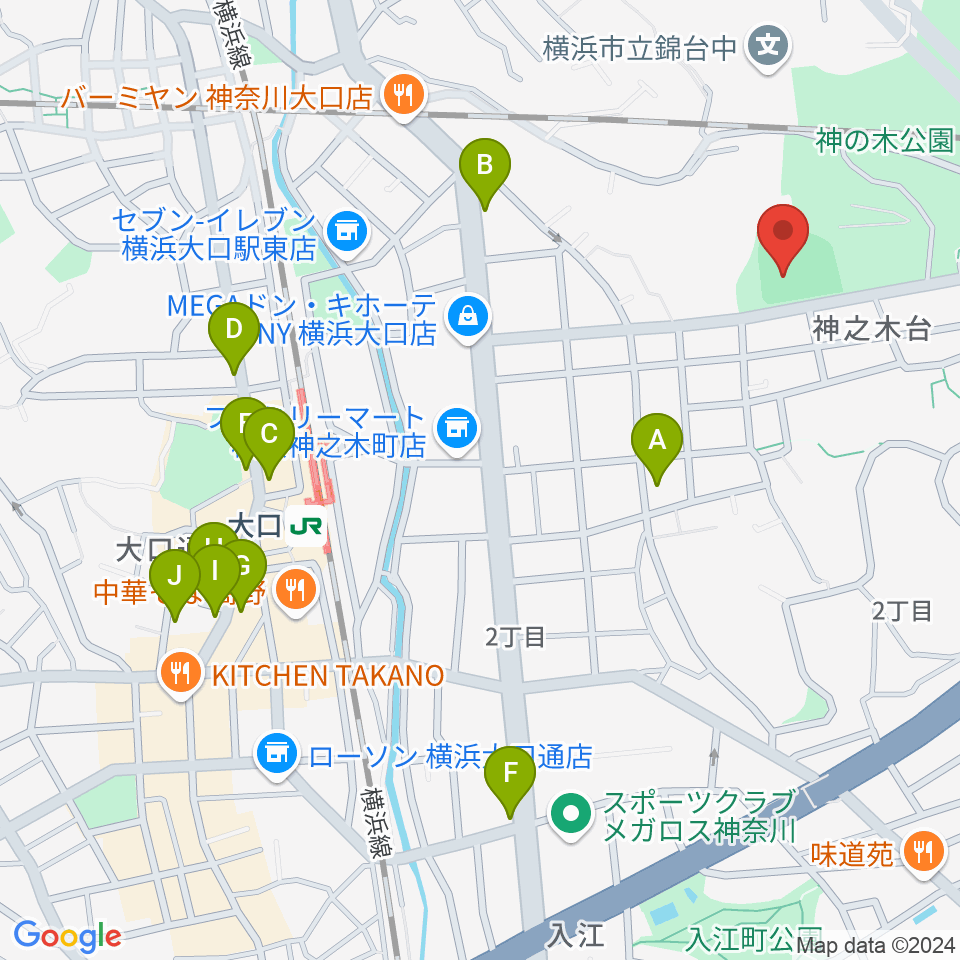 神の木公園野球場 周辺のカフェ一覧地図