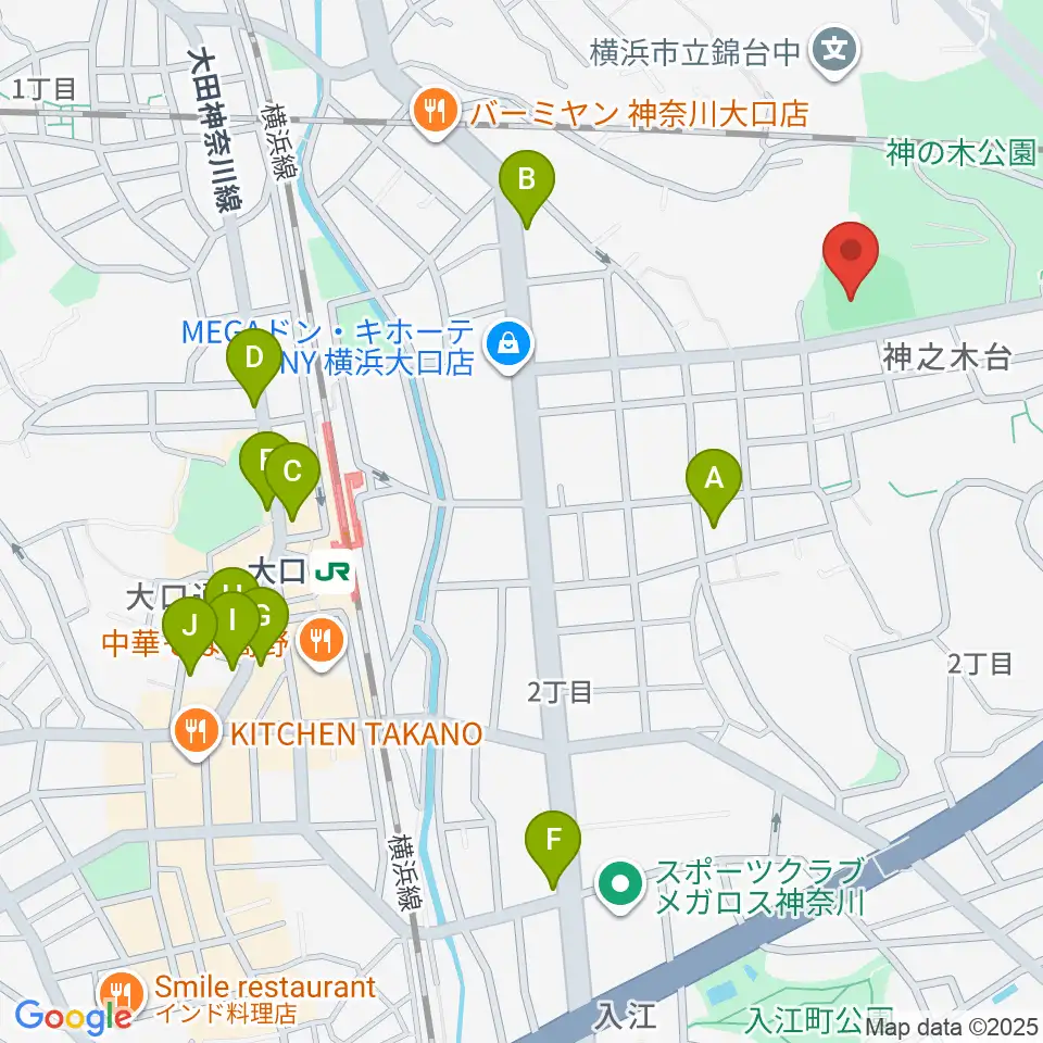 神の木公園野球場 周辺のカフェ一覧地図