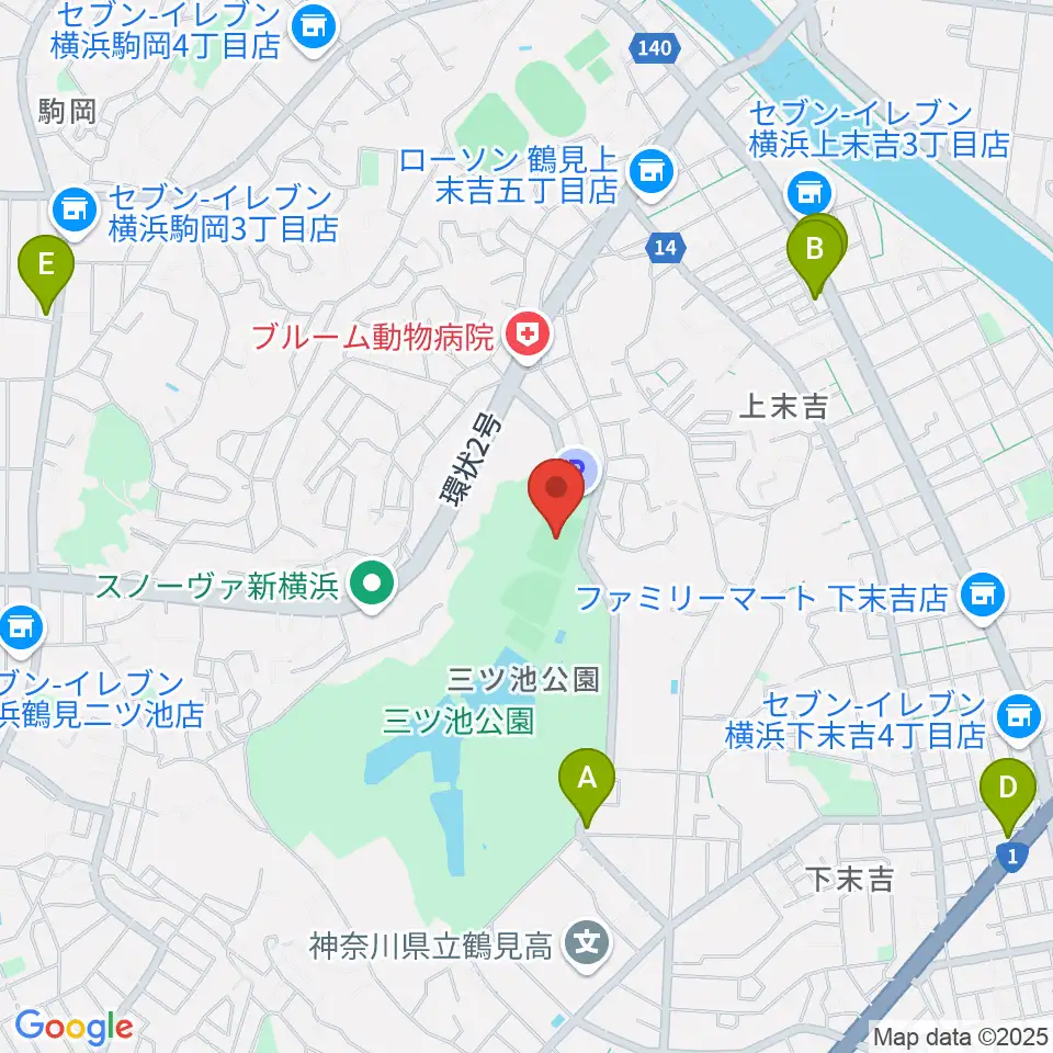 三ツ池公園多目的広場周辺のカフェ一覧地図