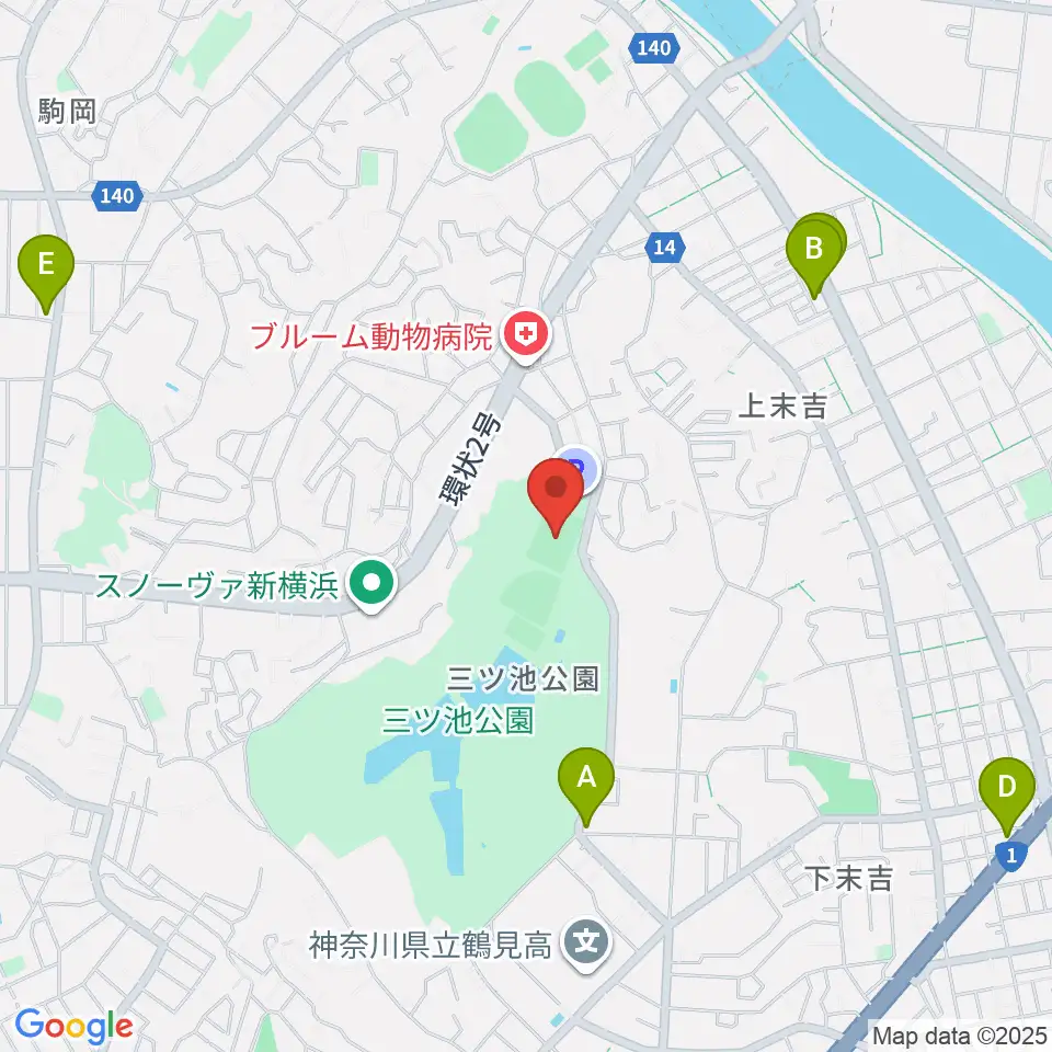 三ツ池公園多目的広場周辺のカフェ一覧地図