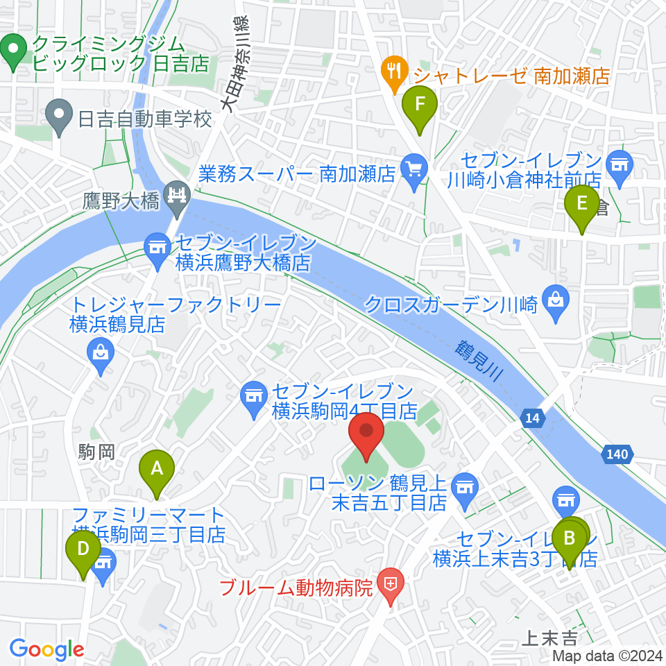 東芝総合グラウンド・野球場周辺のカフェ一覧地図