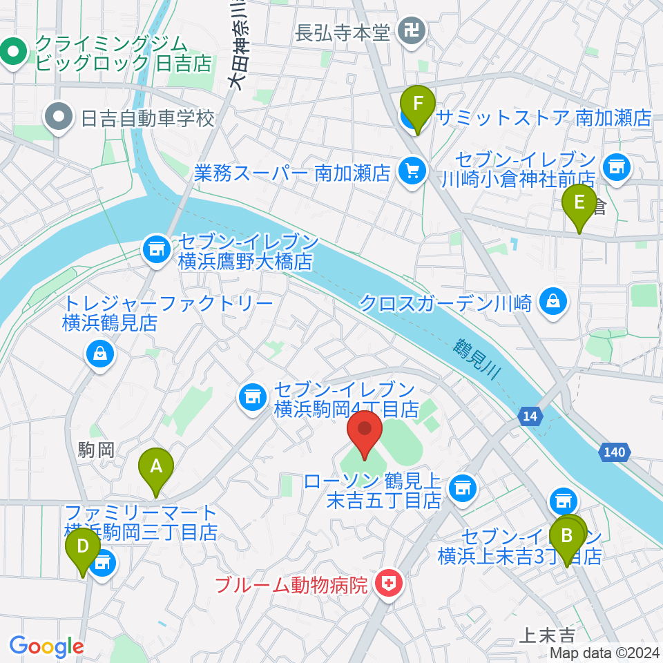 東芝総合グラウンド・野球場周辺のカフェ一覧地図