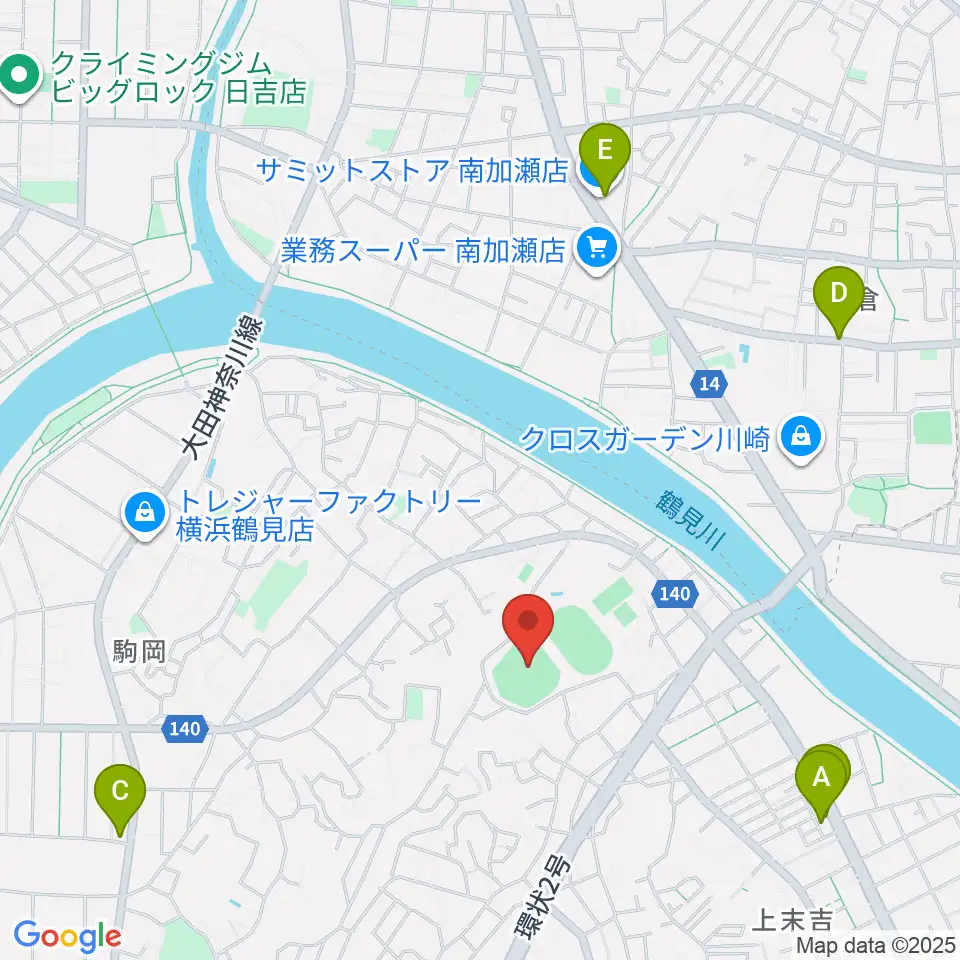 東芝総合グラウンド・野球場周辺のカフェ一覧地図