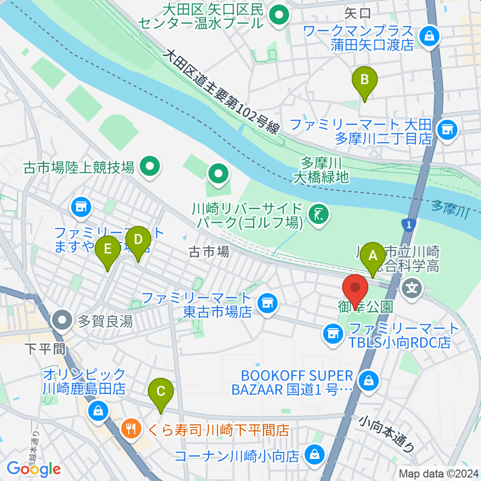 御幸公園野球場周辺のカフェ一覧地図