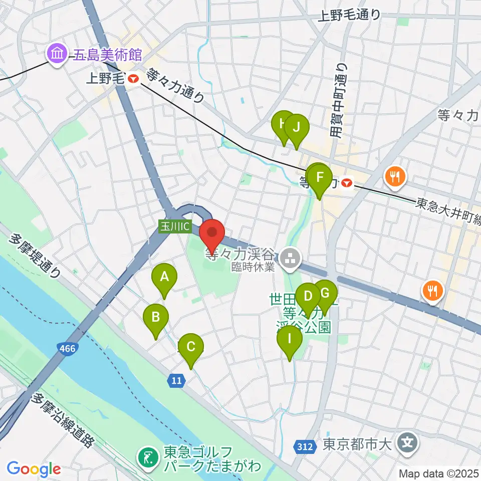 玉川野毛町公園野球場周辺のカフェ一覧地図