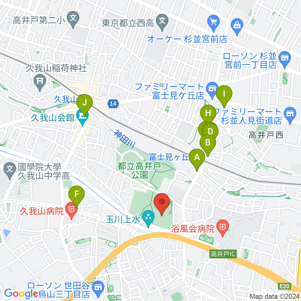 高井戸公園野球場周辺のカフェ一覧地図