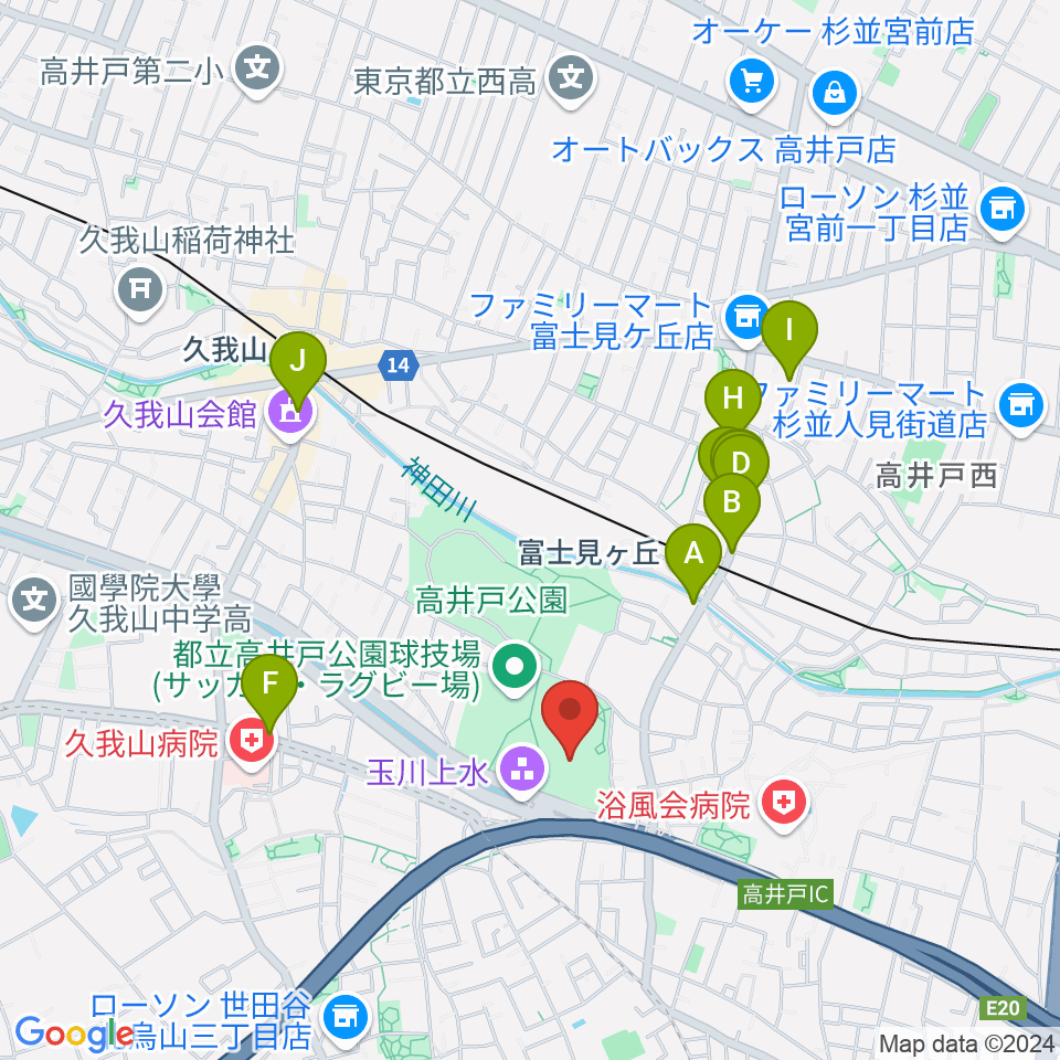 高井戸公園野球場周辺のカフェ一覧地図