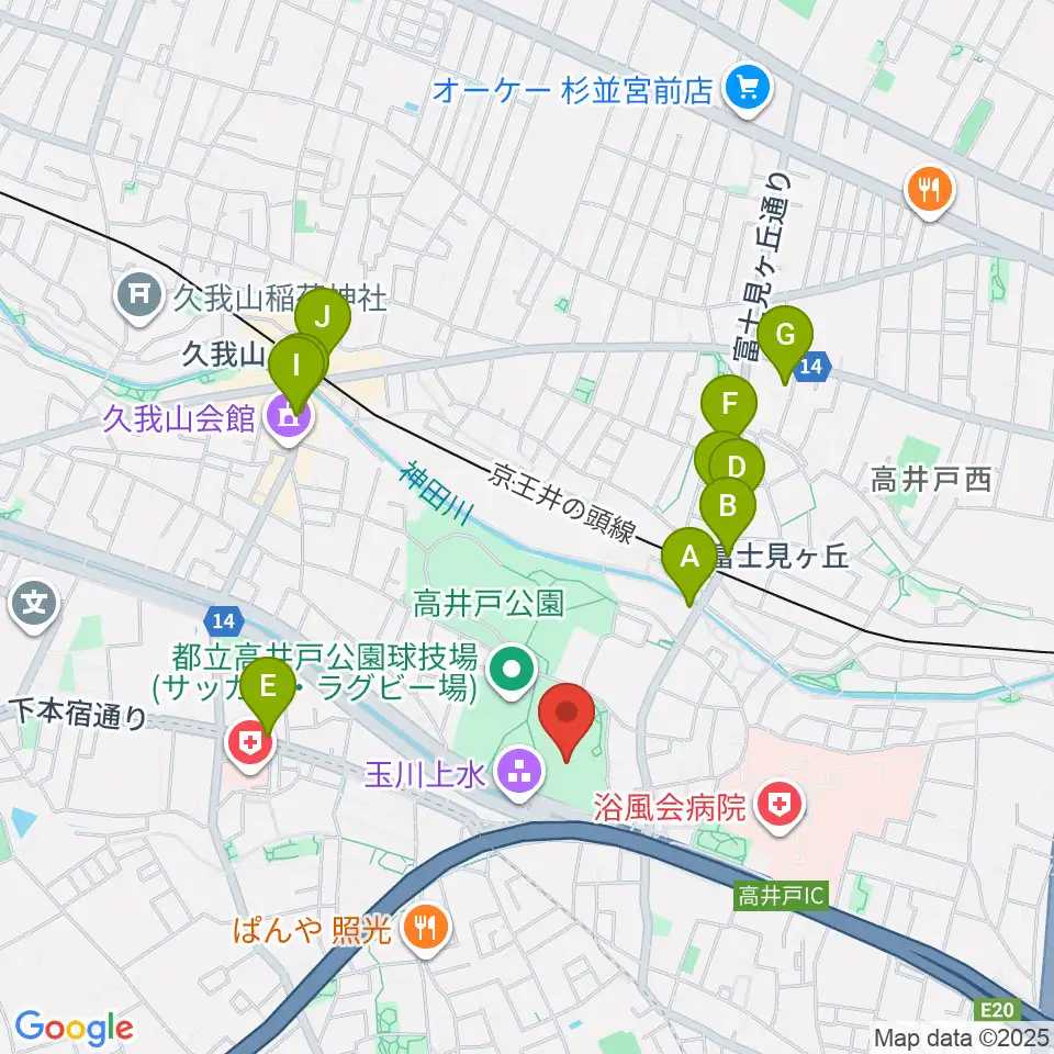 高井戸公園野球場周辺のカフェ一覧地図