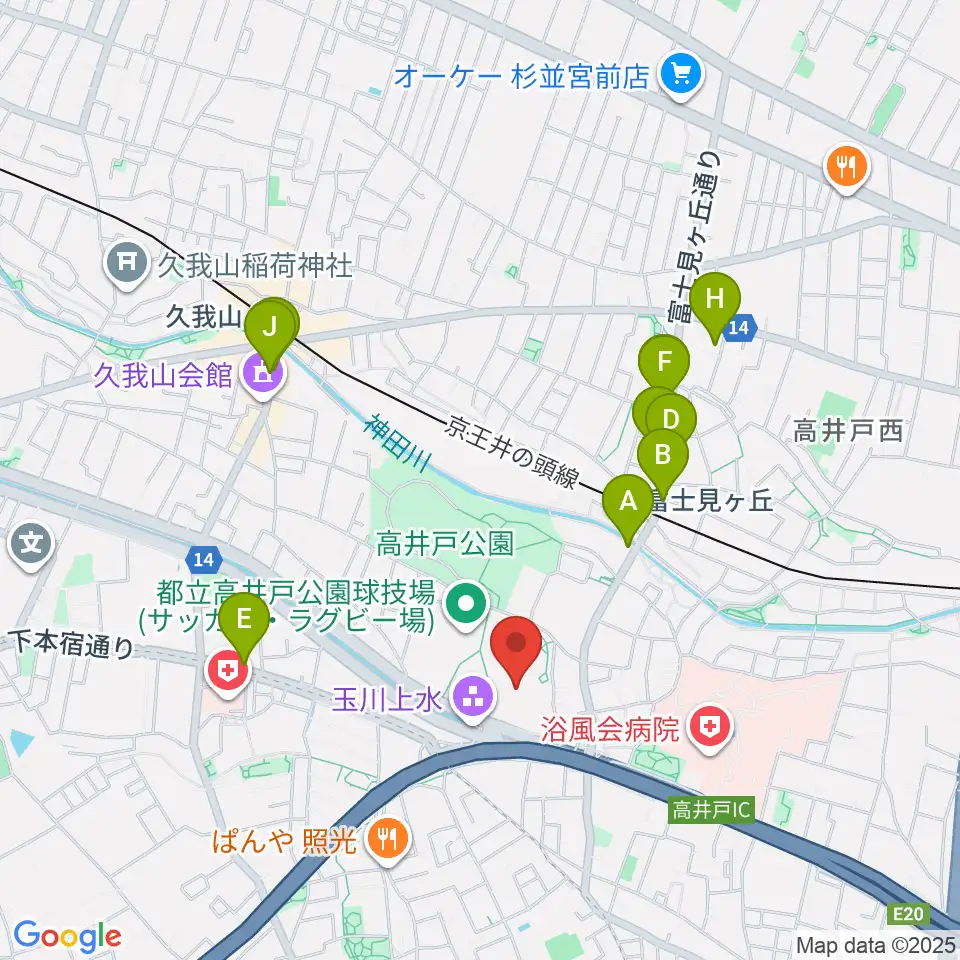 高井戸公園野球場周辺のカフェ一覧地図