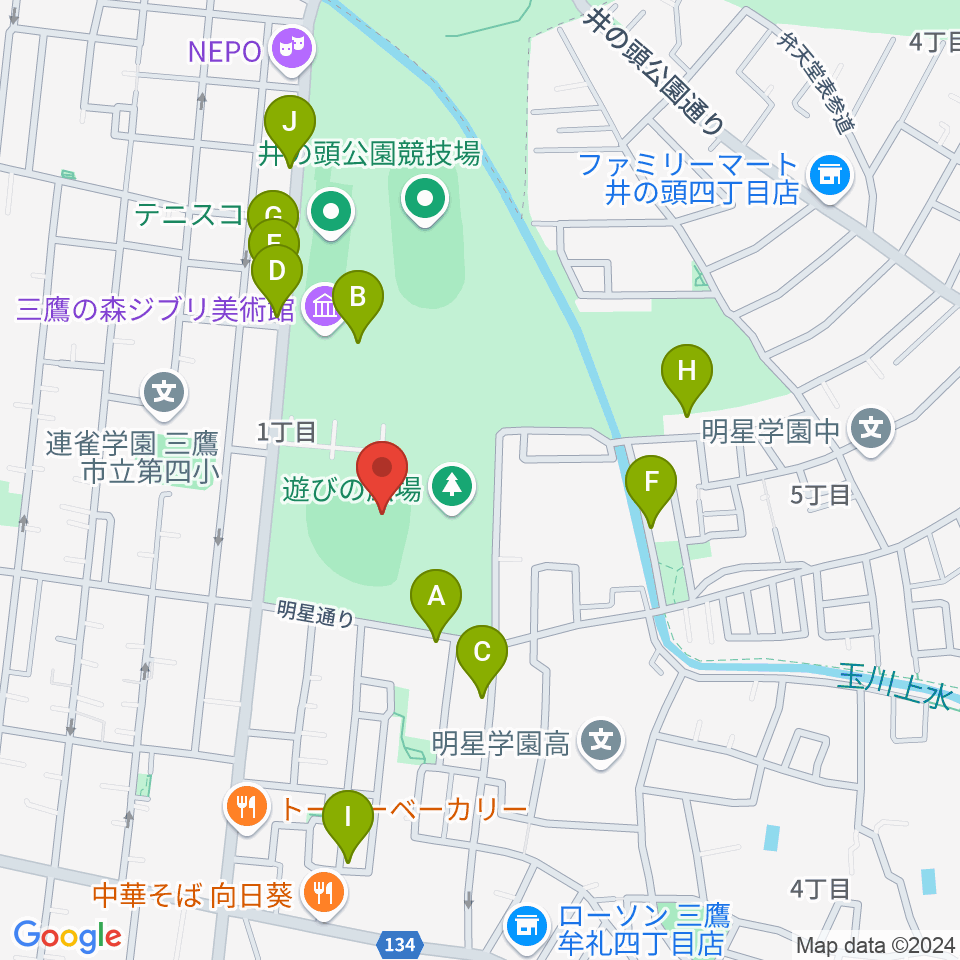 井の頭恩賜公園野球場周辺のカフェ一覧地図