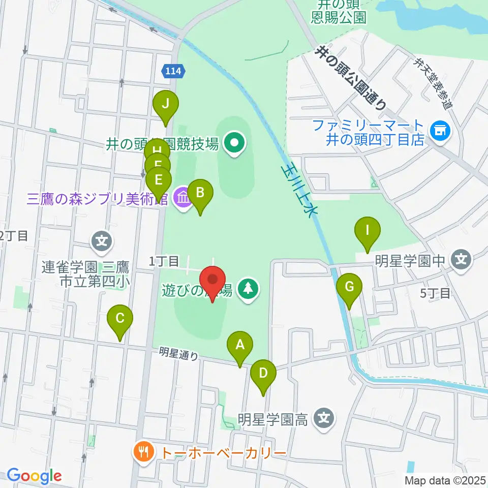 井の頭恩賜公園野球場周辺のカフェ一覧地図