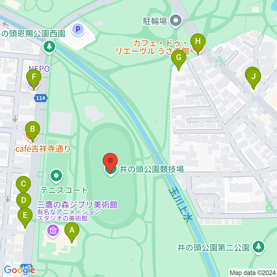 井の頭恩賜公園競技場周辺のカフェ一覧地図