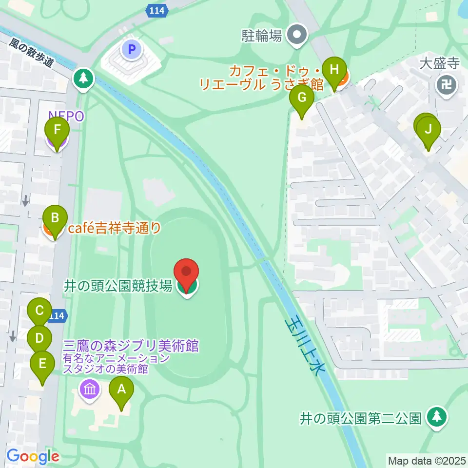 井の頭恩賜公園競技場周辺のカフェ一覧地図