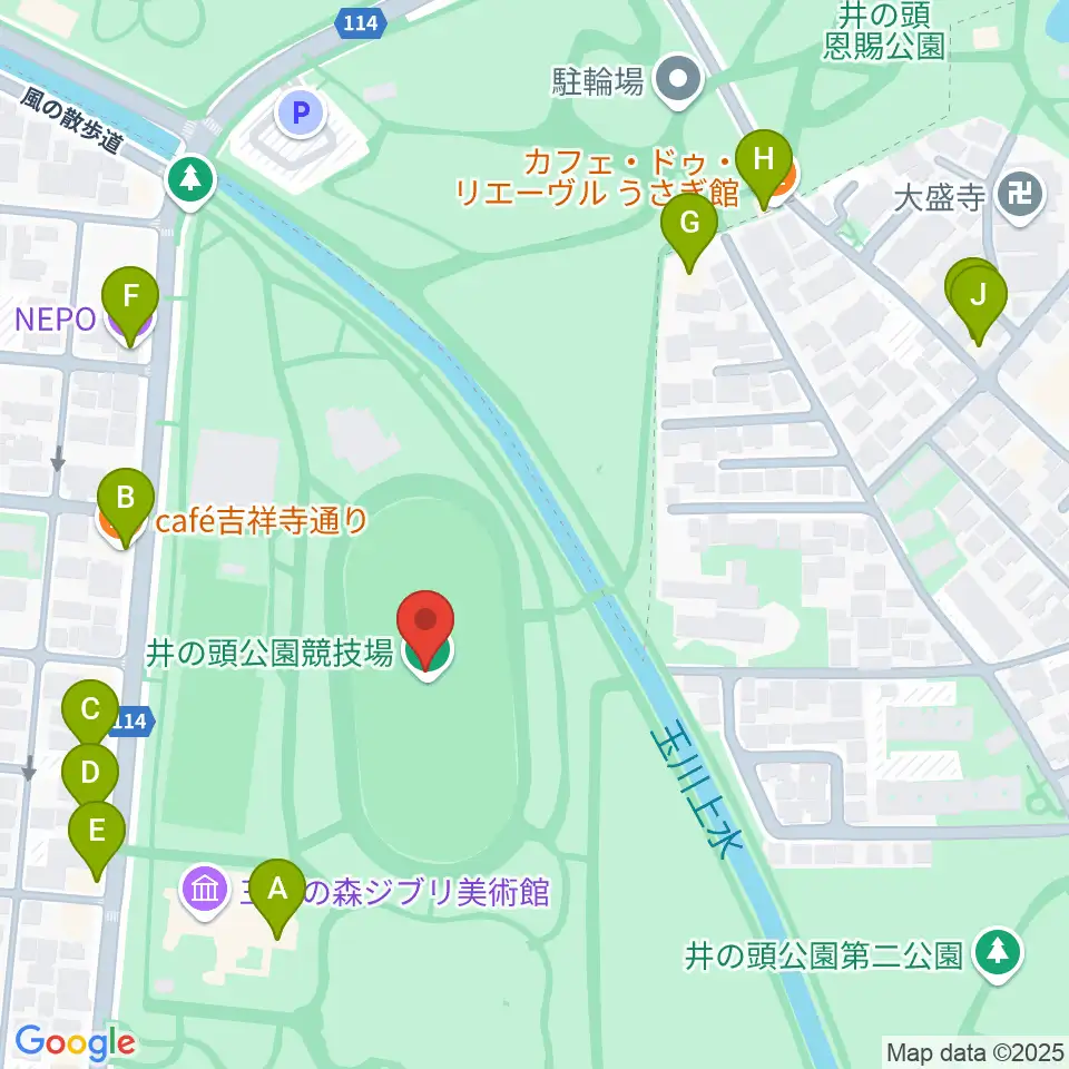 井の頭恩賜公園競技場周辺のカフェ一覧地図