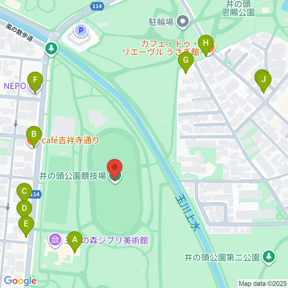 井の頭恩賜公園競技場周辺のカフェ一覧地図