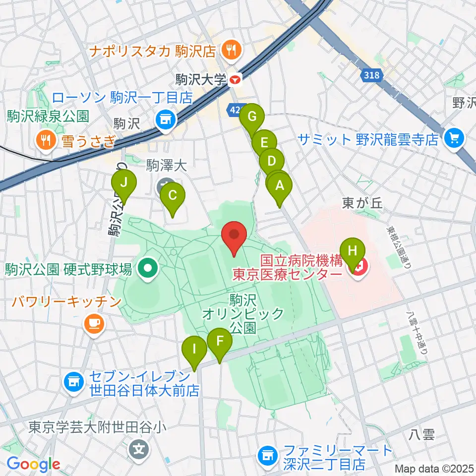 駒沢オリンピック公園補助競技場周辺のカフェ一覧地図