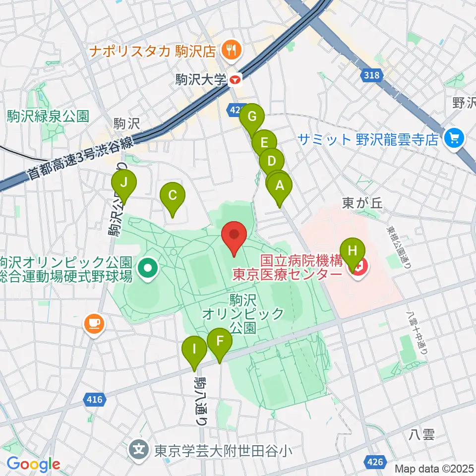 駒沢オリンピック公園補助競技場周辺のカフェ一覧地図