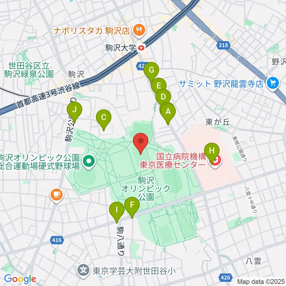 駒沢オリンピック公園補助競技場周辺のカフェ一覧地図
