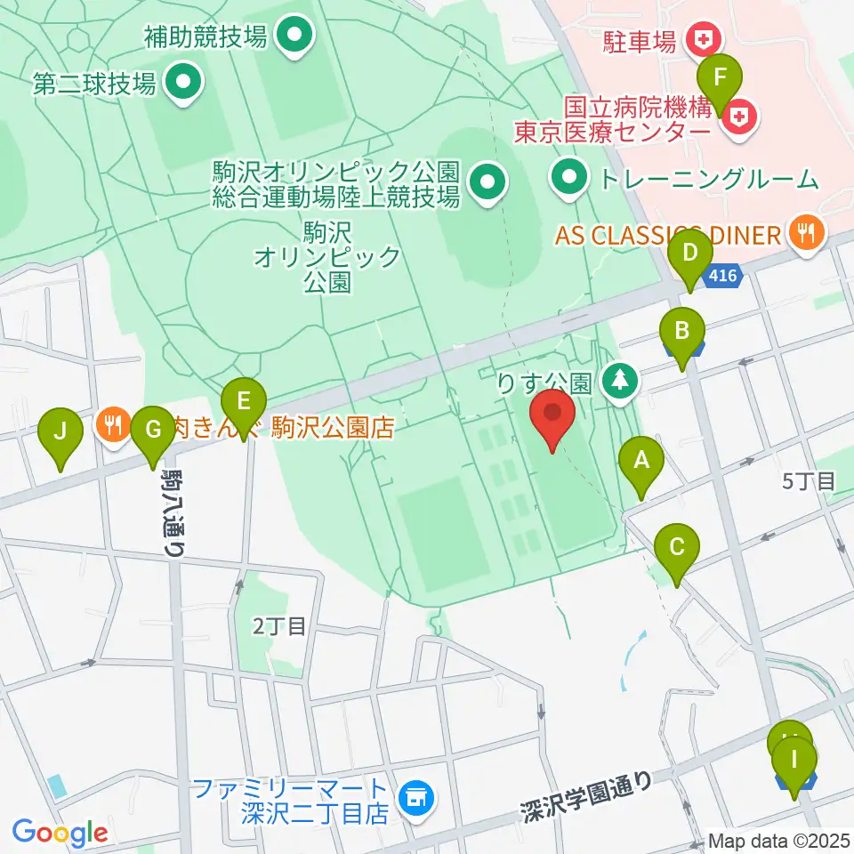 駒沢オリンピック公園軟式野球場周辺のカフェ一覧地図