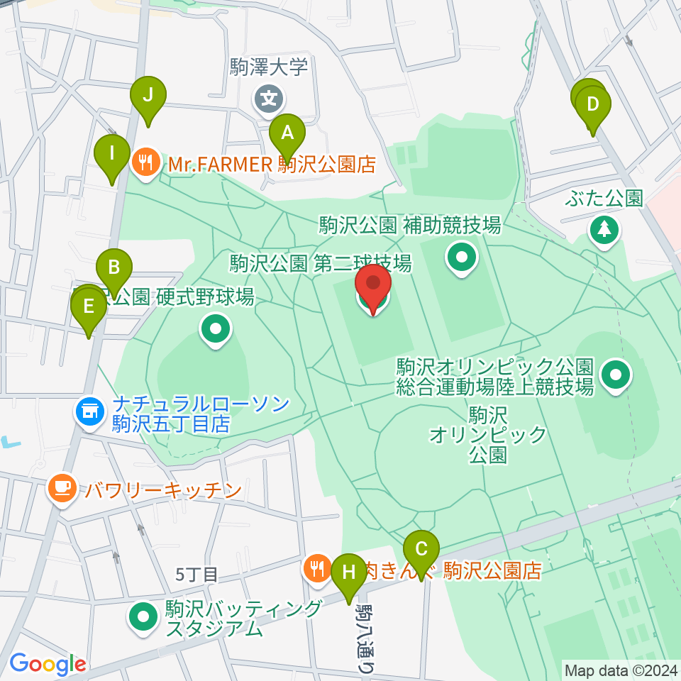 駒沢オリンピック公園第二球技場周辺のカフェ一覧地図