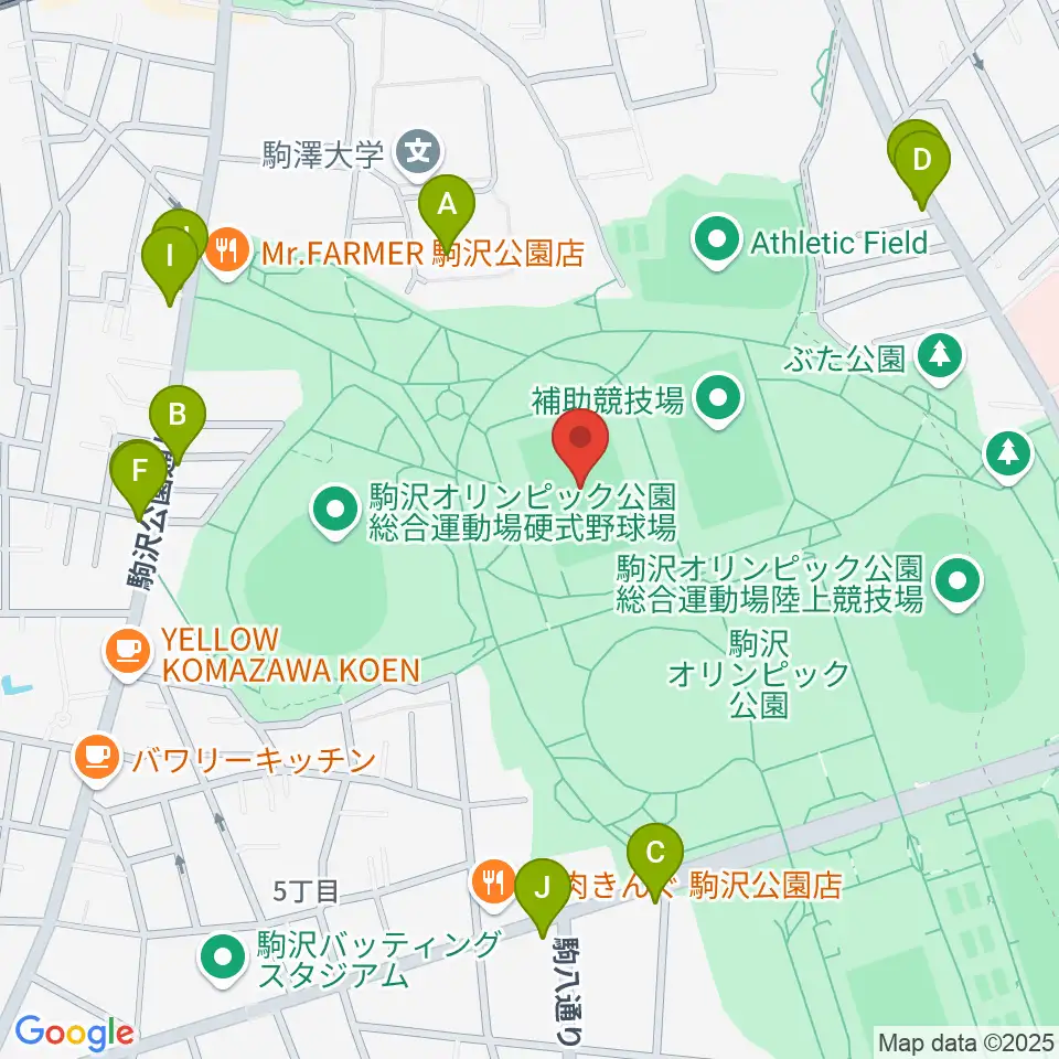 駒沢オリンピック公園第二球技場周辺のカフェ一覧地図