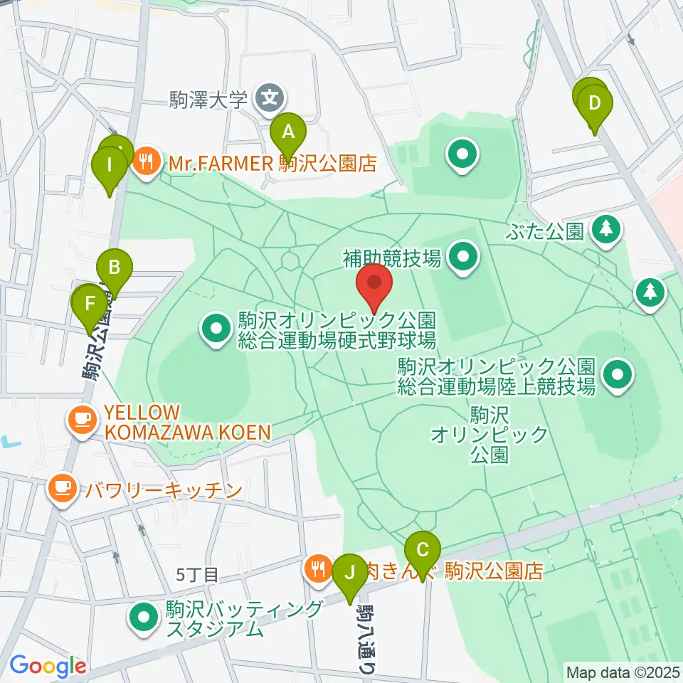 駒沢オリンピック公園第二球技場周辺のカフェ一覧地図