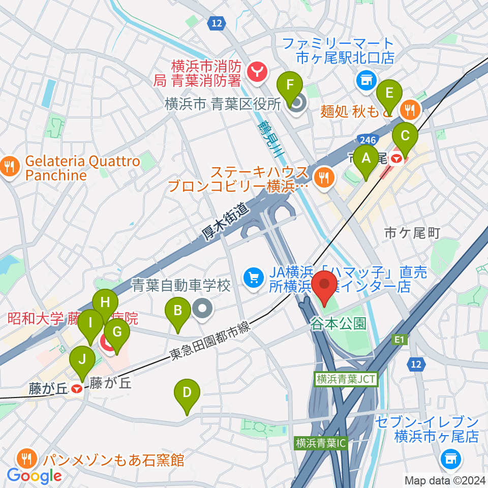 谷本公園多目的運動広場周辺のカフェ一覧地図