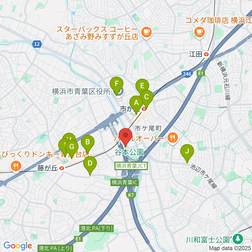 谷本公園多目的運動広場周辺のカフェ一覧地図