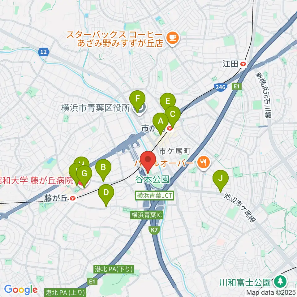 谷本公園多目的運動広場周辺のカフェ一覧地図