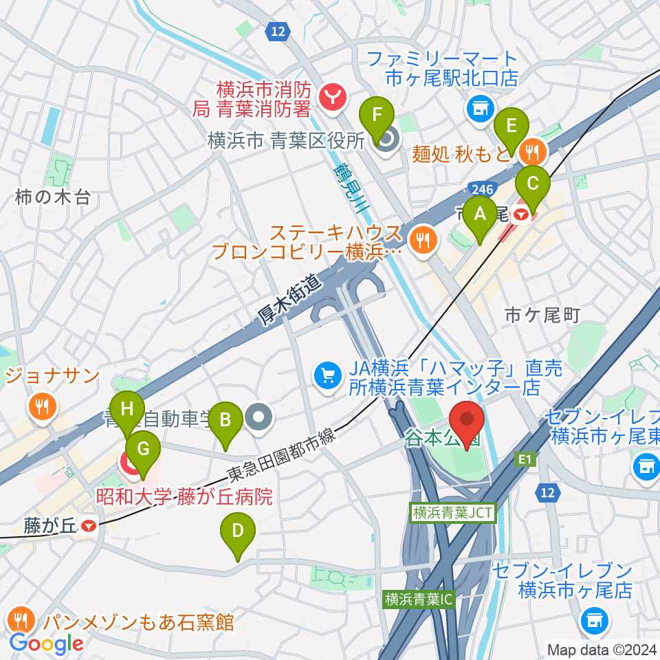 谷本公園球技場 周辺のカフェ一覧地図