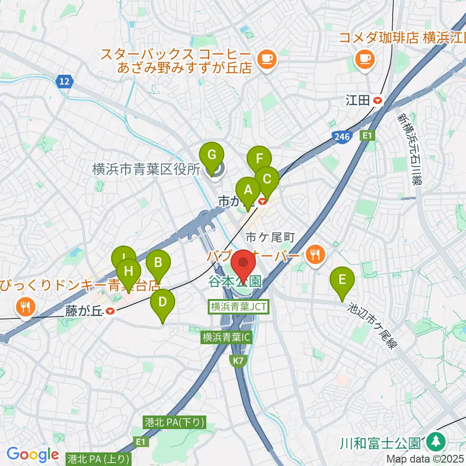 谷本公園球技場 周辺のカフェ一覧地図