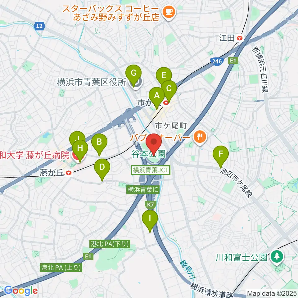 谷本公園球技場 周辺のカフェ一覧地図