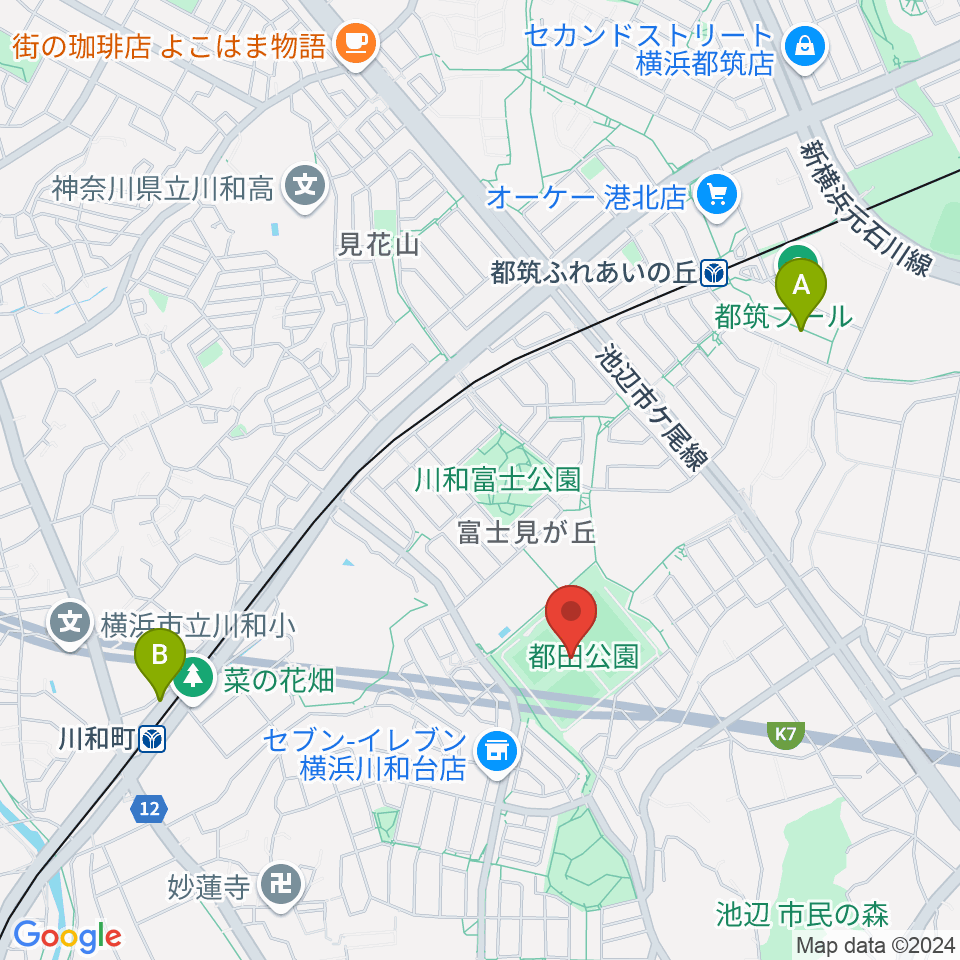 都田公園運動広場 周辺のカフェ一覧地図