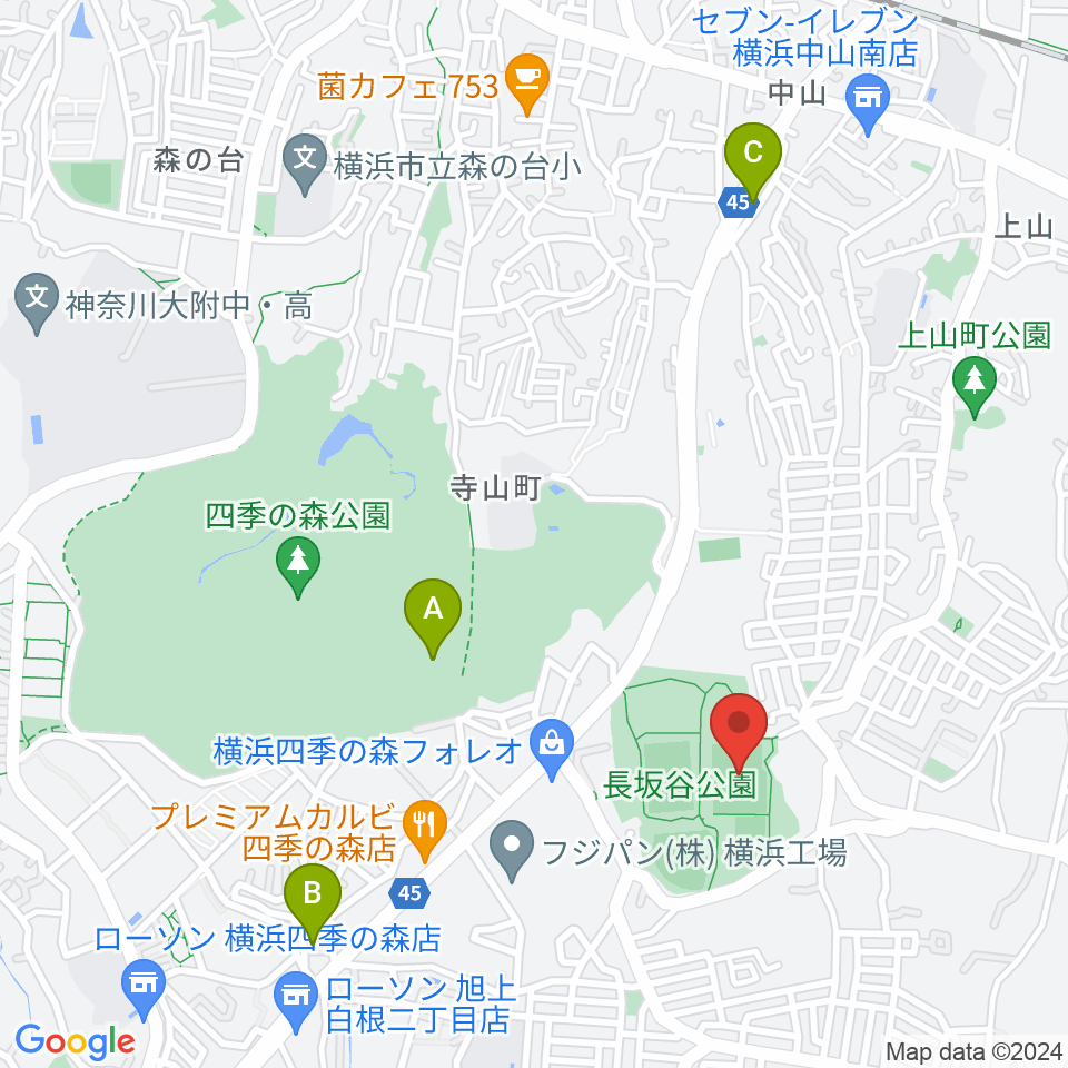 長坂谷公園多目的広場 周辺のカフェ一覧地図