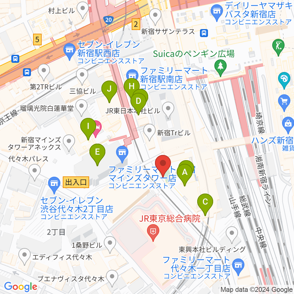 スタジオキーボード周辺のカフェ一覧地図