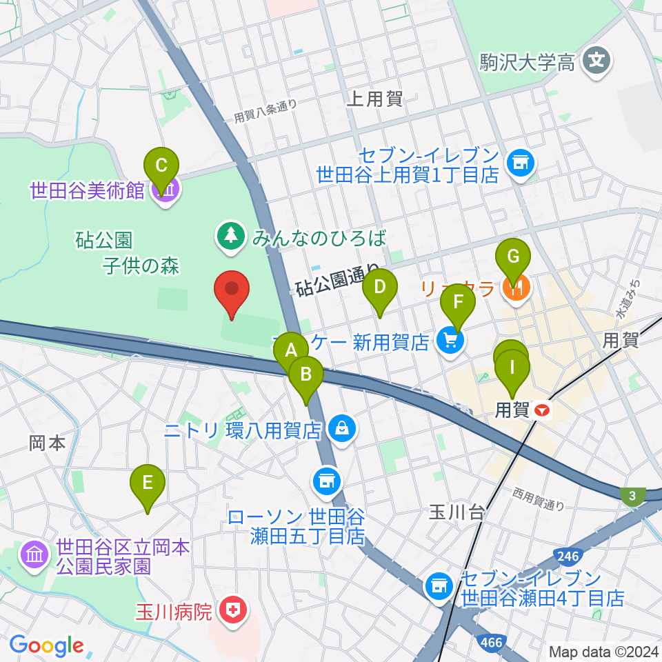 砧公園軟式野球場周辺のカフェ一覧地図