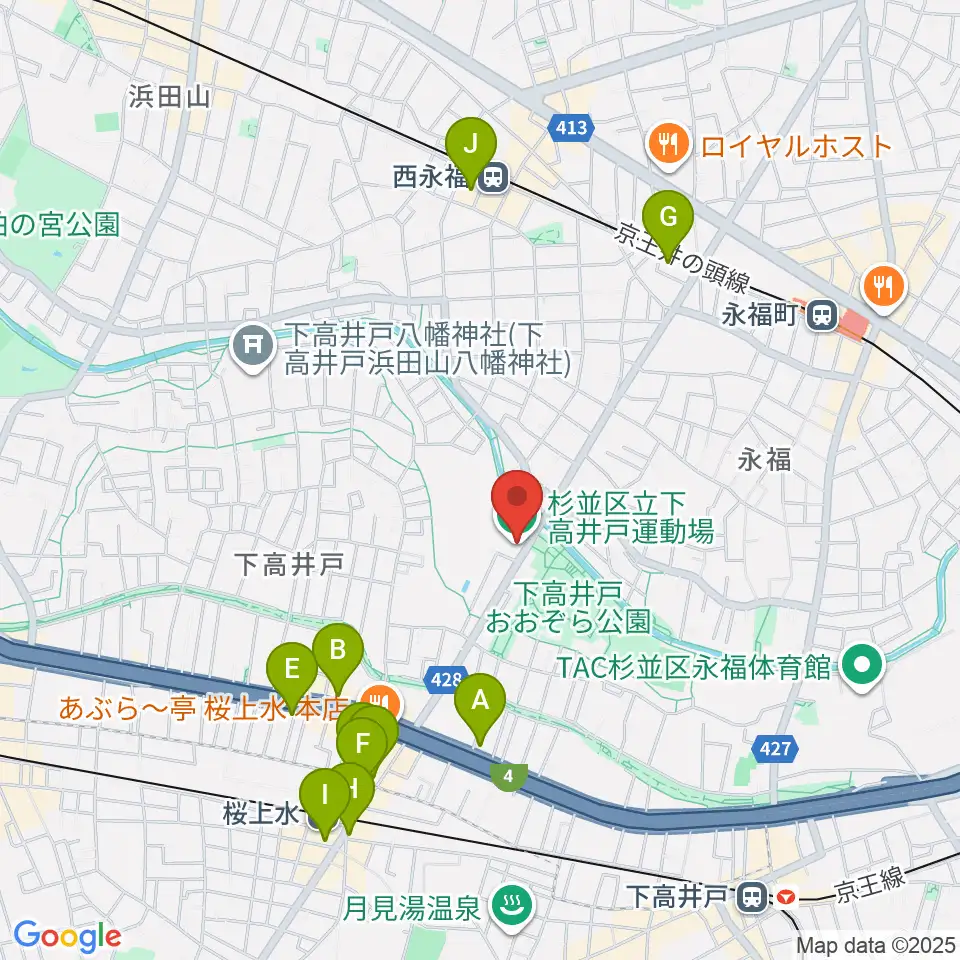 杉並区下高井戸運動場周辺のカフェ一覧地図
