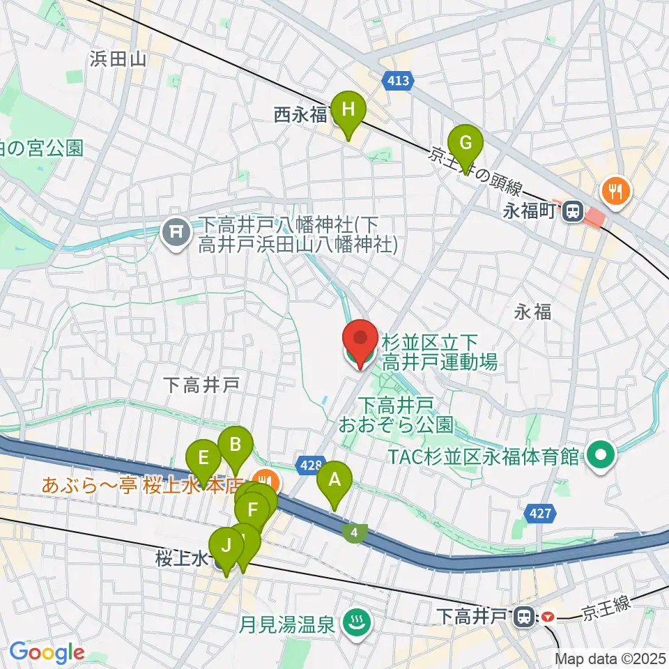杉並区下高井戸運動場周辺のカフェ一覧地図