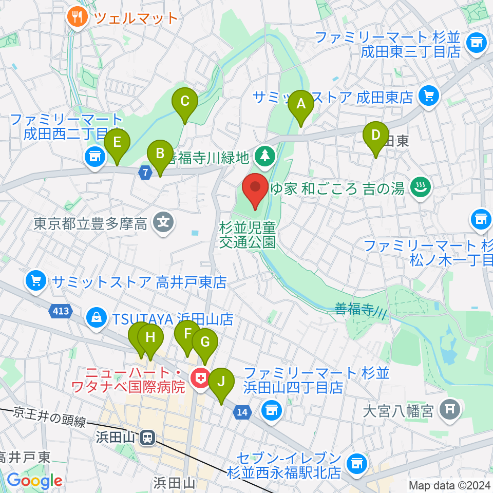 善福寺川緑地野球場周辺のカフェ一覧地図