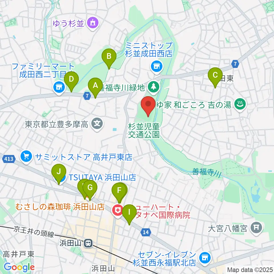 善福寺川緑地野球場周辺のカフェ一覧地図