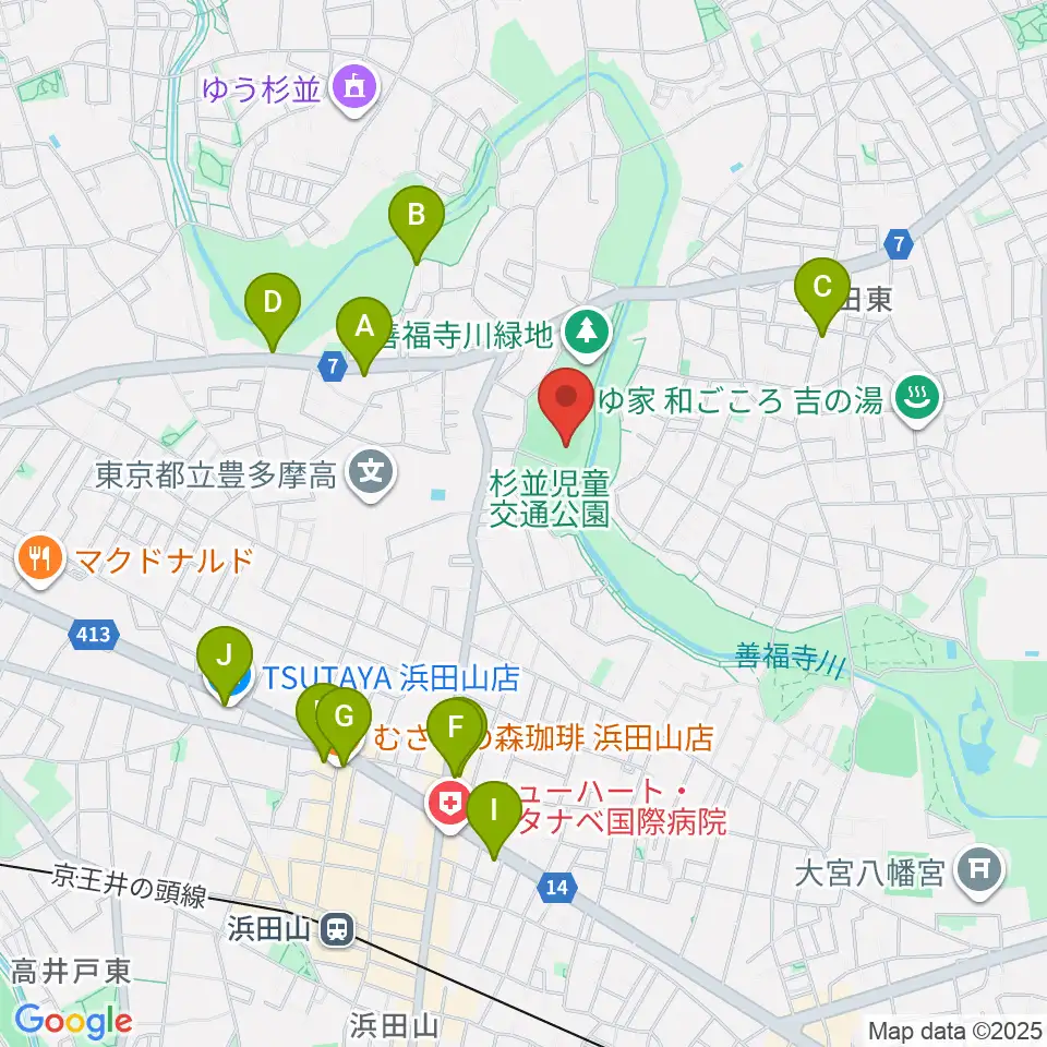 善福寺川緑地野球場周辺のカフェ一覧地図
