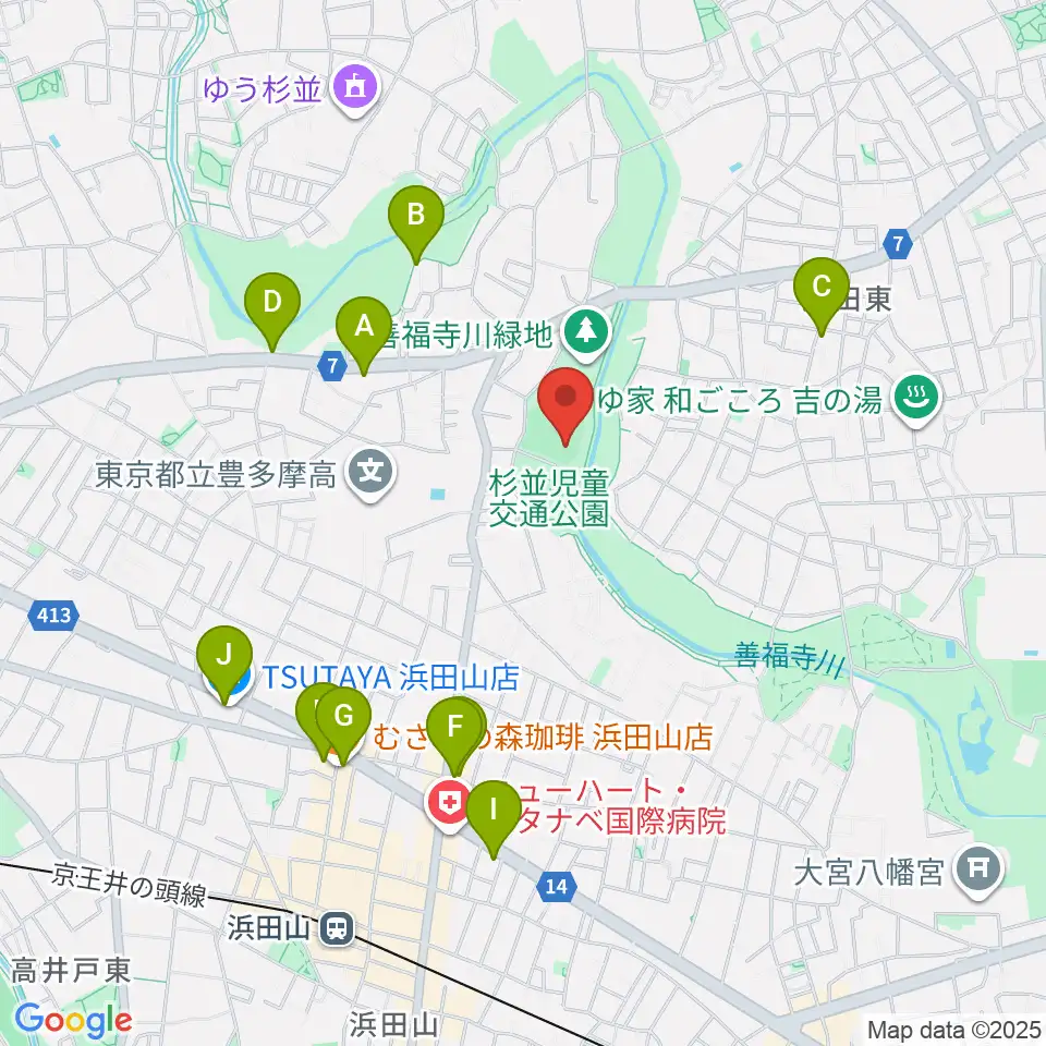 善福寺川緑地野球場周辺のカフェ一覧地図