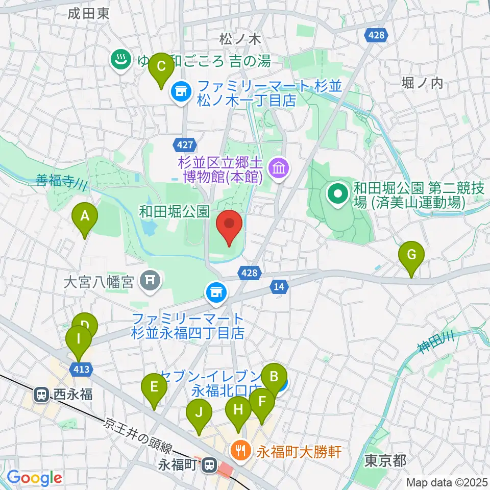 和田堀公園野球場周辺のカフェ一覧地図
