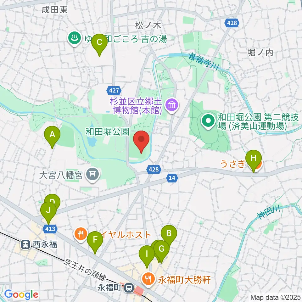 和田堀公園野球場周辺のカフェ一覧地図