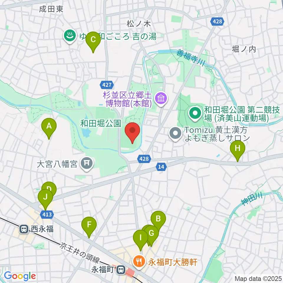 和田堀公園野球場周辺のカフェ一覧地図