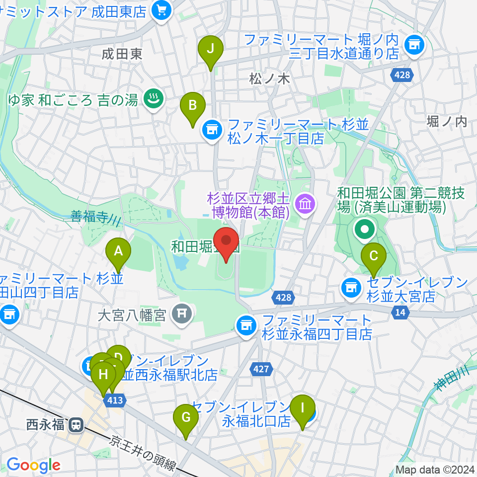 和田堀公園第一競技場周辺のカフェ一覧地図