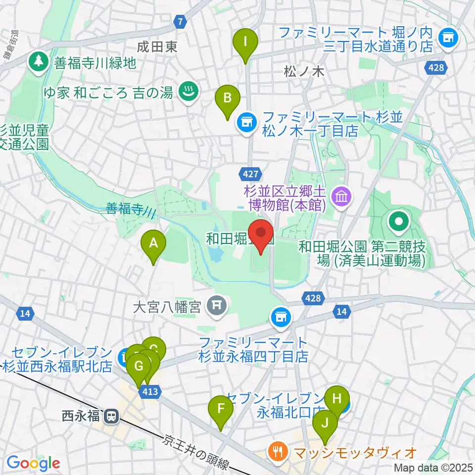 和田堀公園第一競技場周辺のカフェ一覧地図