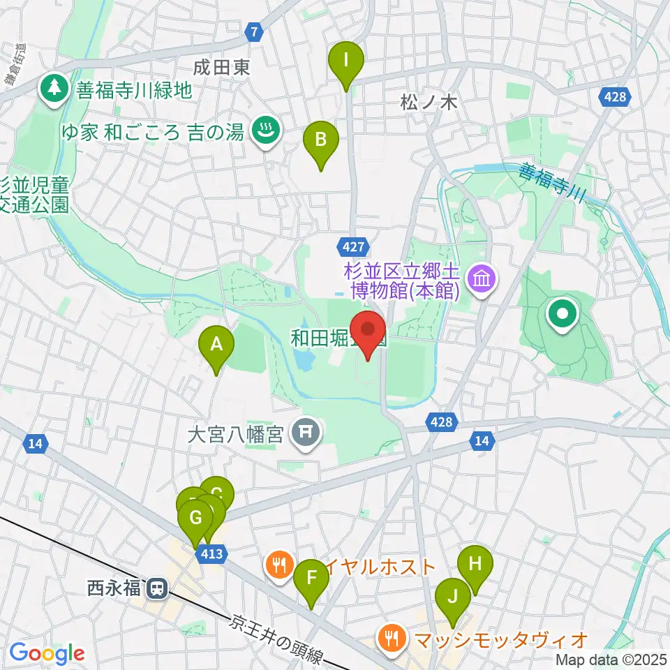 和田堀公園第一競技場周辺のカフェ一覧地図