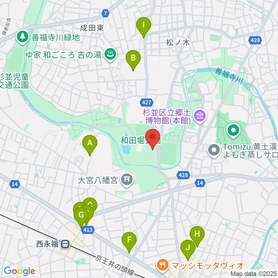 和田堀公園第一競技場周辺のカフェ一覧地図