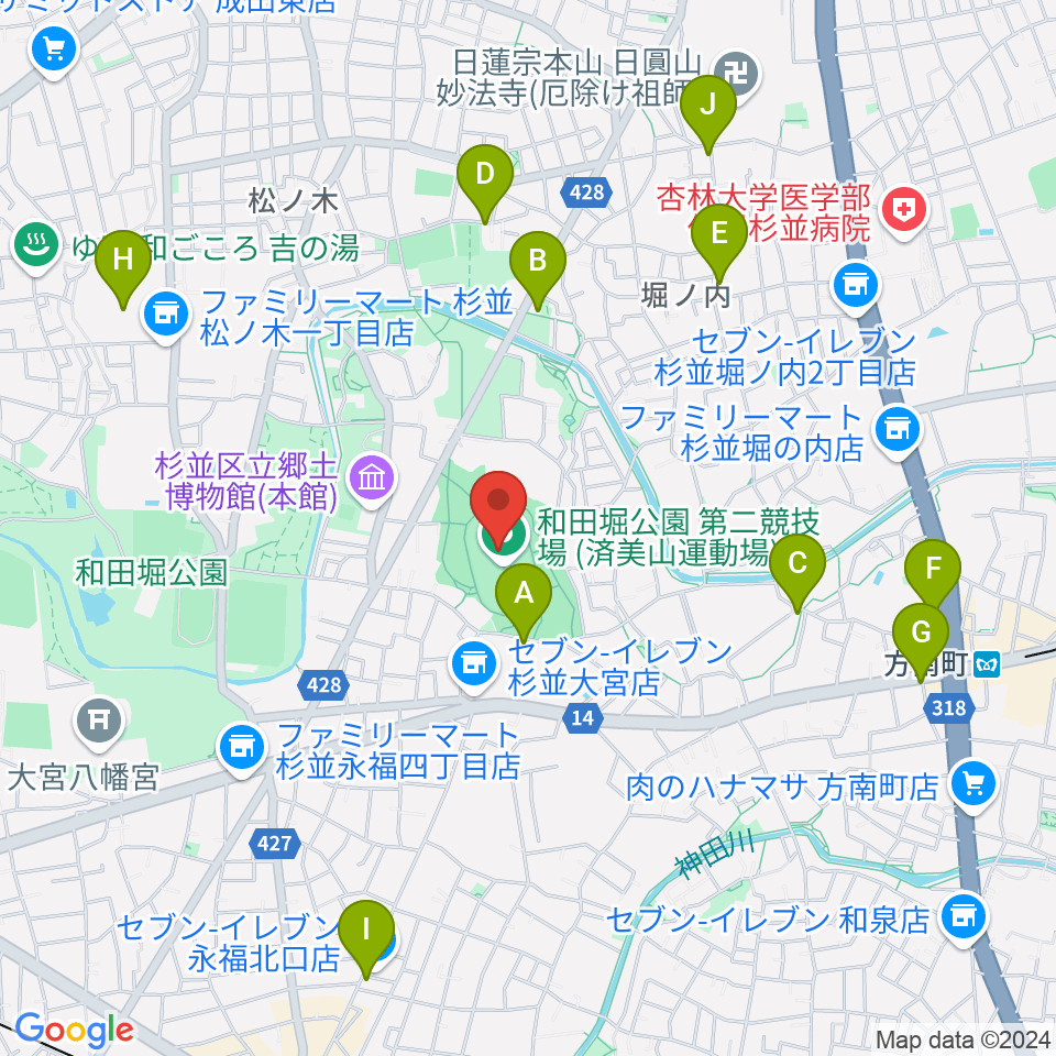 和田堀公園第二競技場周辺のカフェ一覧地図